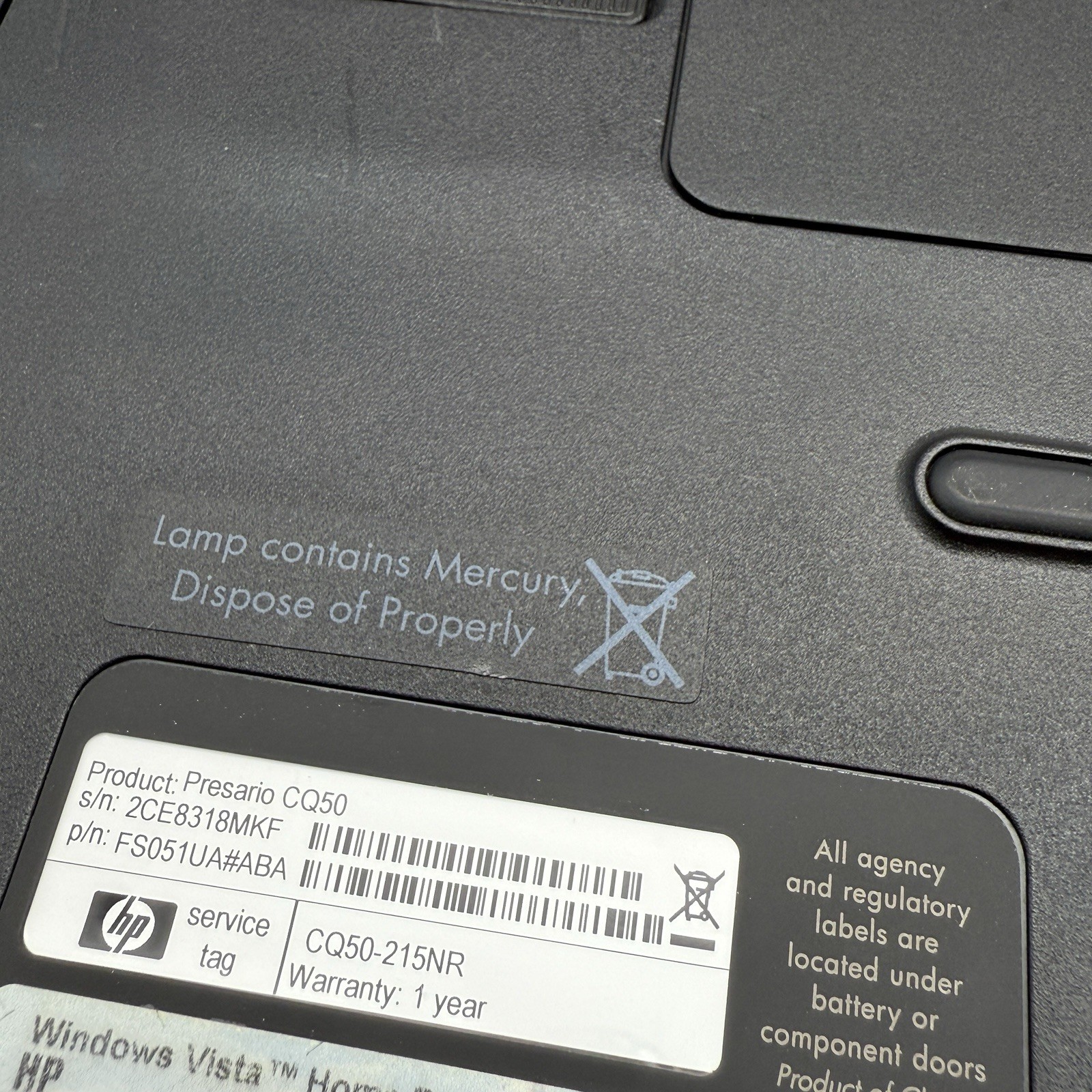 HP COMPAQ PRESARIO CQ50 – BOOTS TO BIOS – AMD ALTHON X2 – 2GB RAM – Q11