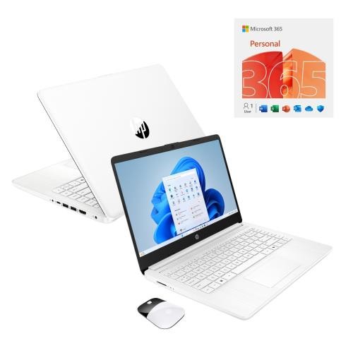 HP 14″ HD Touchscreen Laptop Intel N150 4GB RAM 128GB SSD Snowflake White Bundle