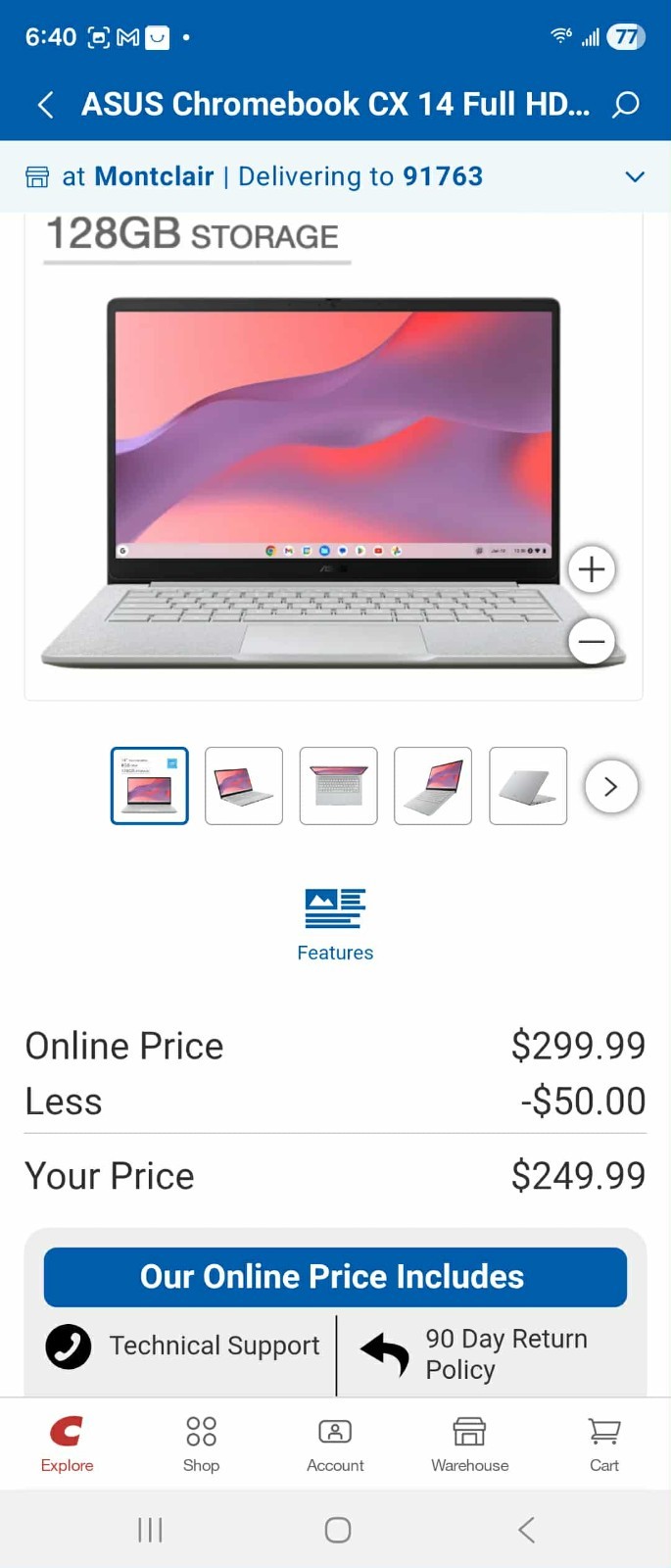 ASUS Chromebook CX 14″ Full HD Touchscreen Laptop – Intel Celeron N4500 – 128GB