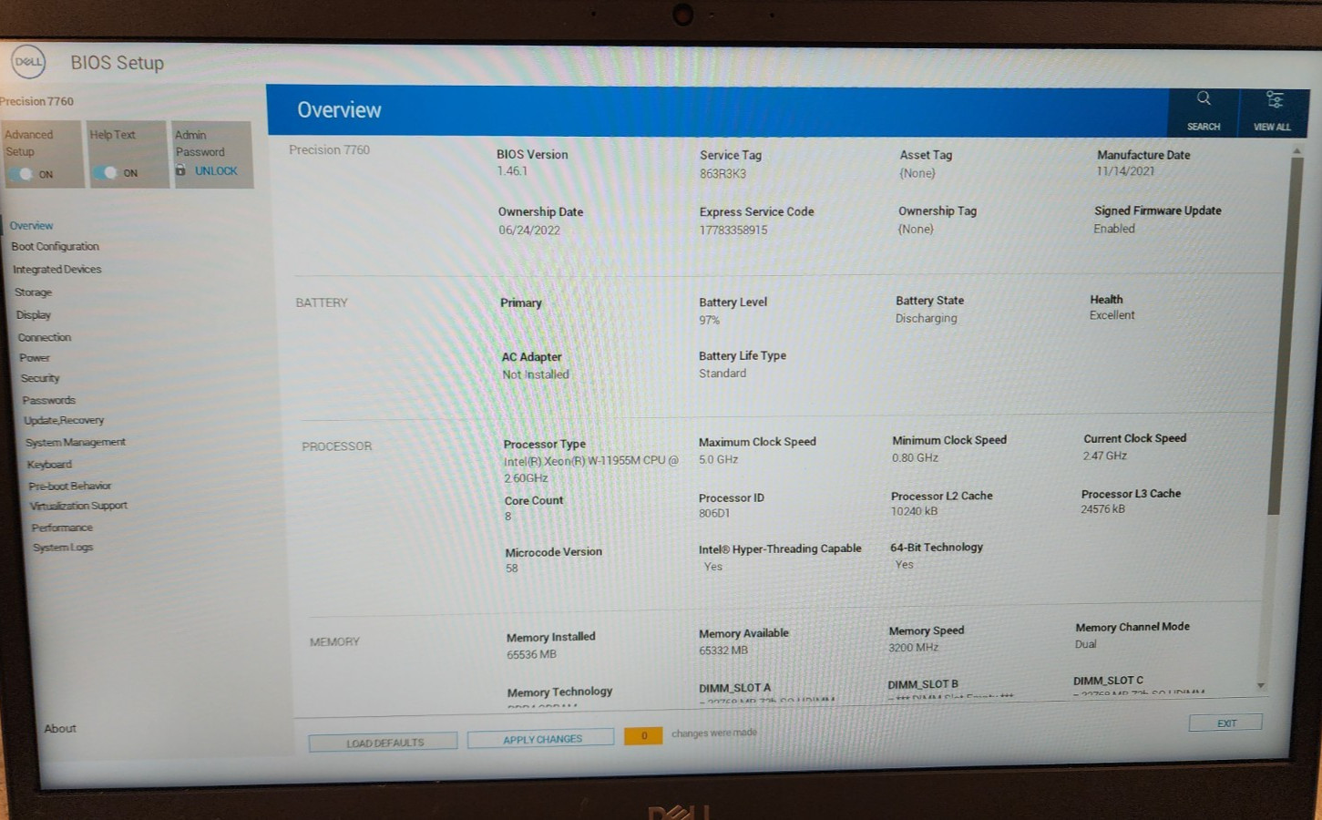 Dell Precision 7760 17″ NVIDIA RTX A4000 Xeon W-11955M 64GB RAM 1TB Gen4 NVME