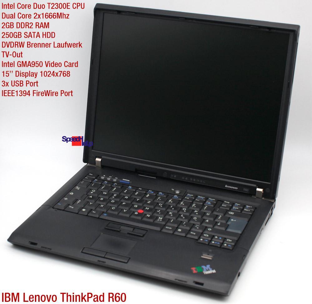NOTEBOOK IBM LENOVO THINKPAD R60 DUAL CORE LAPTOP 250GB HDD 2GB RAM WINDOWS XP