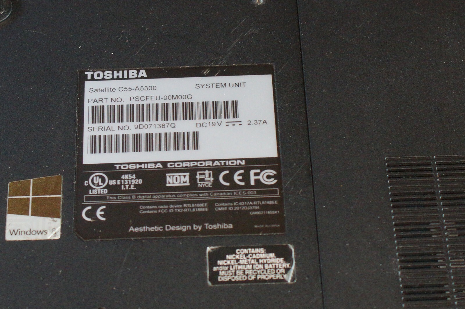 Toshiba C55,Kingston 4GB RAM Kingston 120GB SSD Updated Windows 10PRO To 20H2