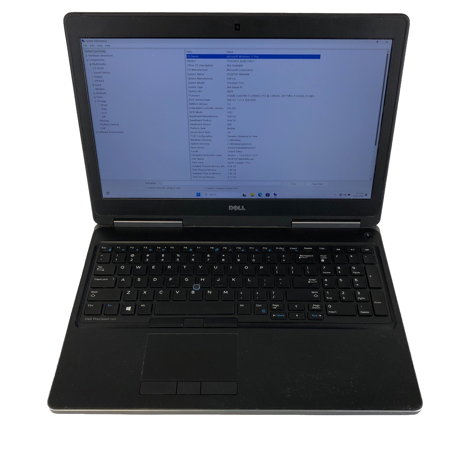 Dell Precision 7510 i5-6300HQ 2.36 Ghz 8 GB Ram 256 GB SSD Windows 11