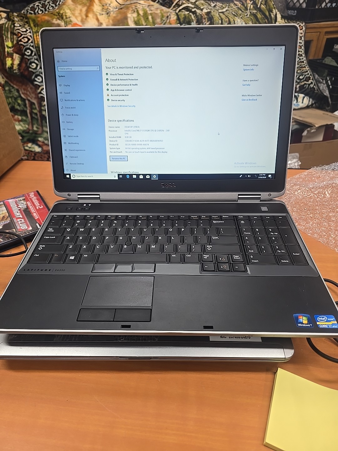 Windows 7 Dell Latitude E6530, Core i7-3720QM8GB RAM 120GB No Power Supply