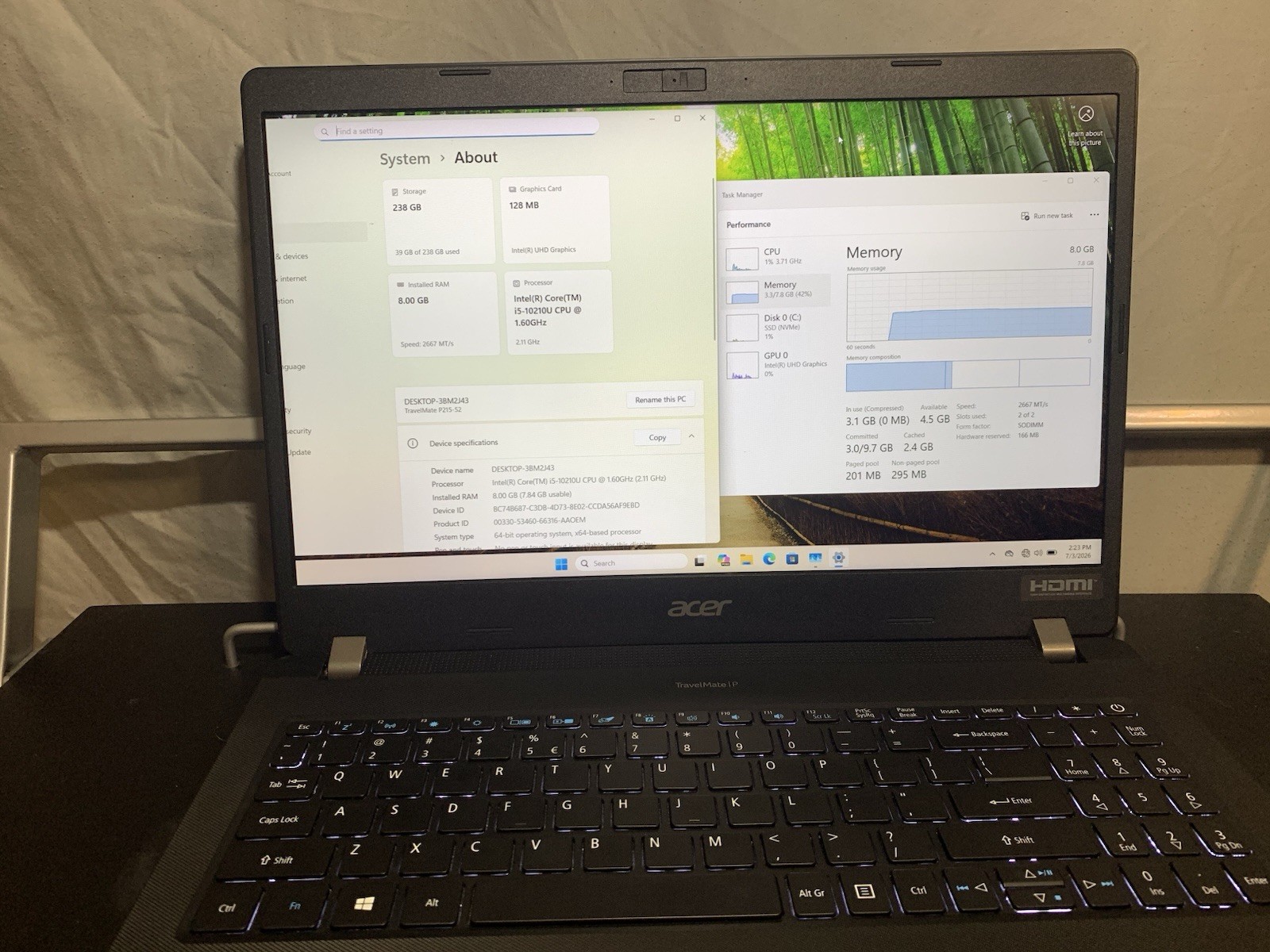 Acer TravelMate P215-52 i5-10210U 8GB 256GB SSD Win11 15.6in FHD Black