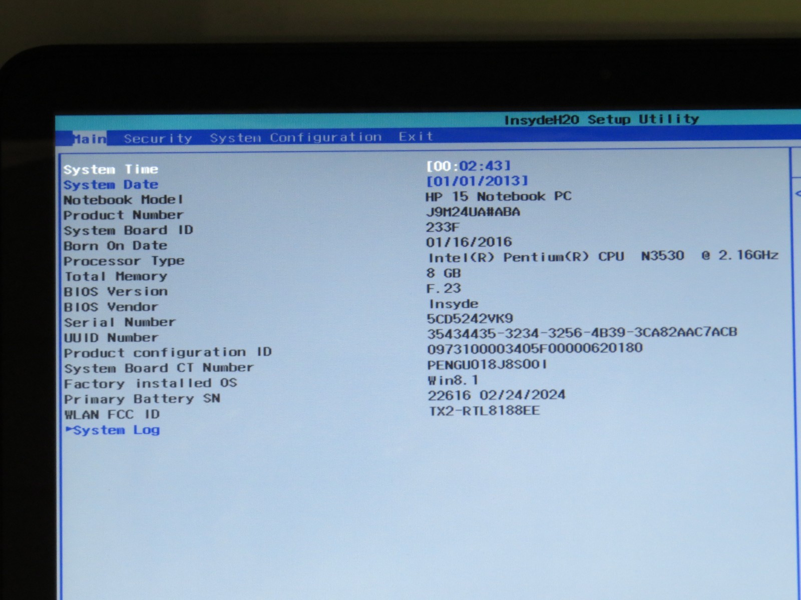 HP 15-f024wm | N3530 @ 2.16GHz | 8GB DDR3 | 256GB 2.5″ SATA SSD | No OS