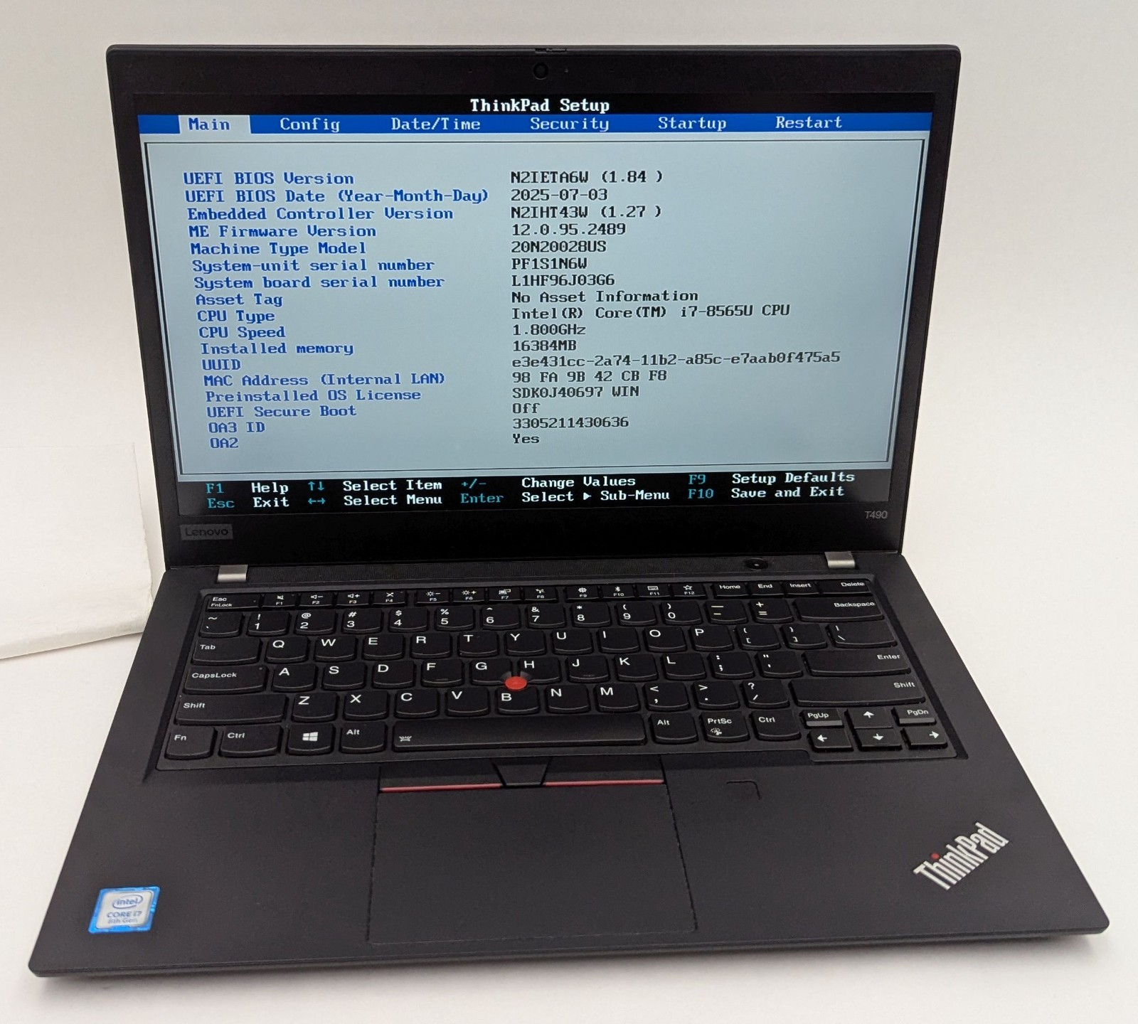 Incomplete Lenovo ThinkPad T490 14″ Laptop Intel Core i7-8565U 1.80GHz 16GB RAM