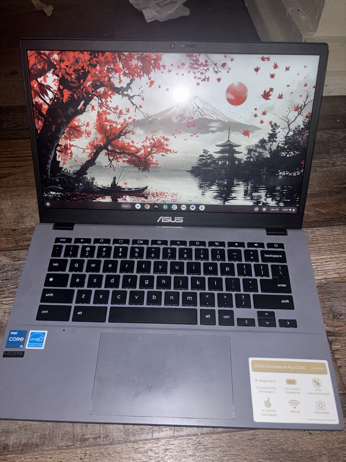 ASUS Chromebook Plus CX34 14in Core i3 8GB 256GB SSD Gray Wi-Fi Webcam