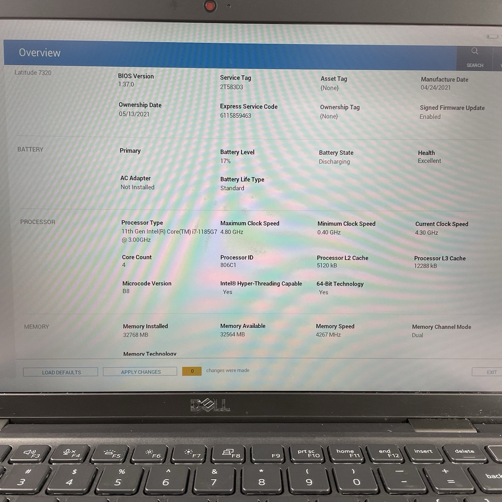 Dell Latitude 7320 13.3″ i7-1185G7 3.00 GHz 32 GB RAM No SSD No OS No AC