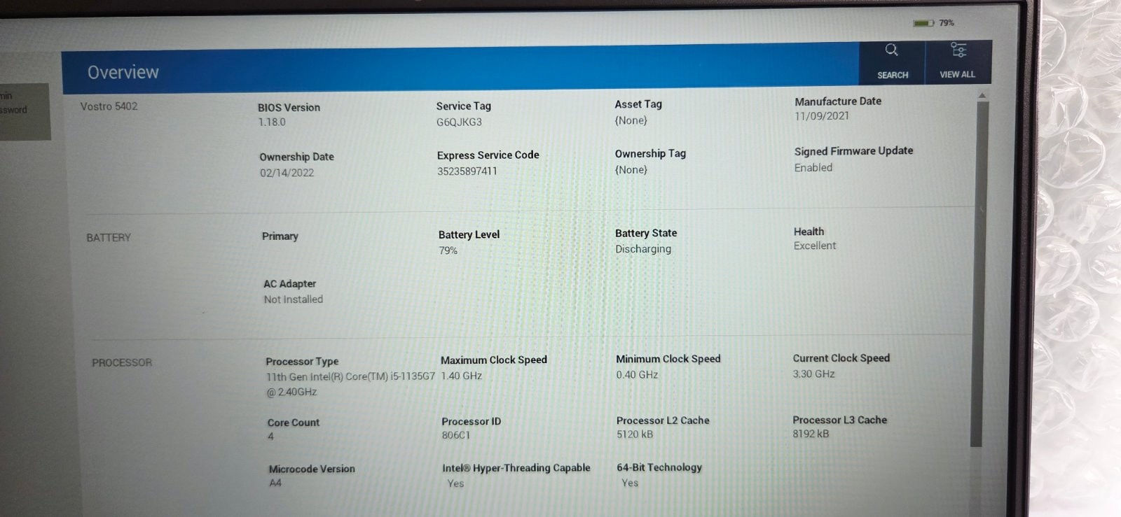 D​ell Vostro 5402 Laptop Core i5-1135G7 8GB 256GB SSD Windows 11 Pro