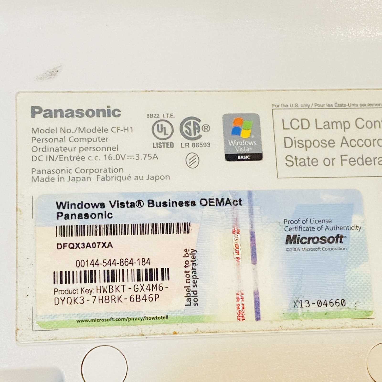 Vintage Panasonic Toughbook CF-H1 Tablet w/ Dock Windows 7 80GB HDD Read…