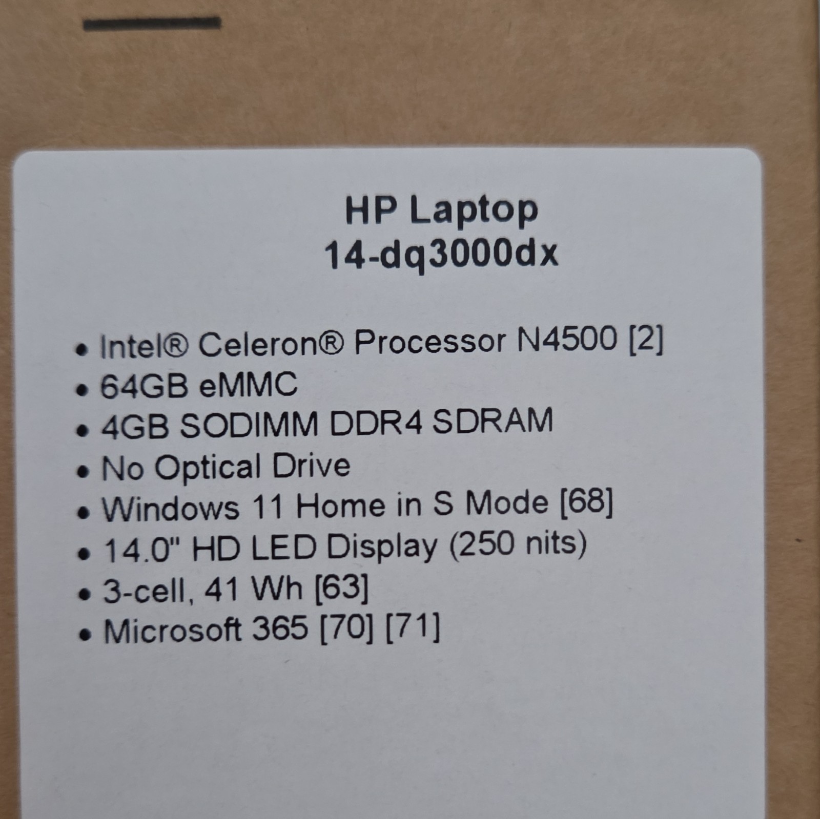 HP Laptop 14-dq3000dx 14in Intel Celeron N4500 4GB 64GB eMMC Win 11 S