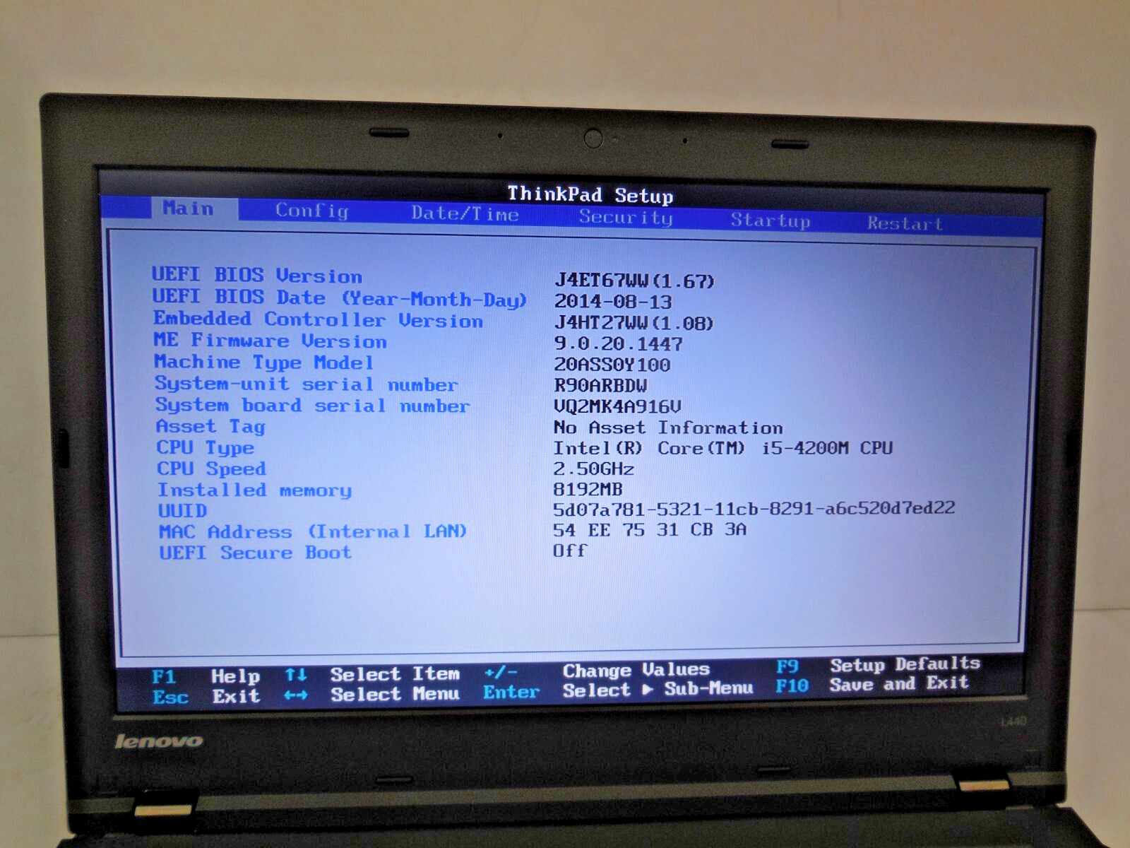 14″ Lenovo ThinkPad L440 Intel Core i5-4200U @ 2.50GHz 8GB RAM 128 GB SSD, NO OS