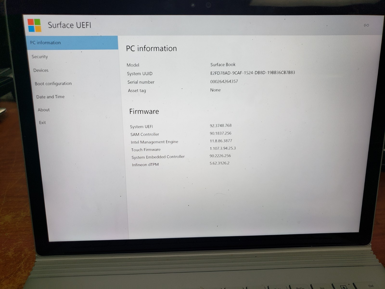Microsoft Surface Book 1703 specs unknown for parts boot issue