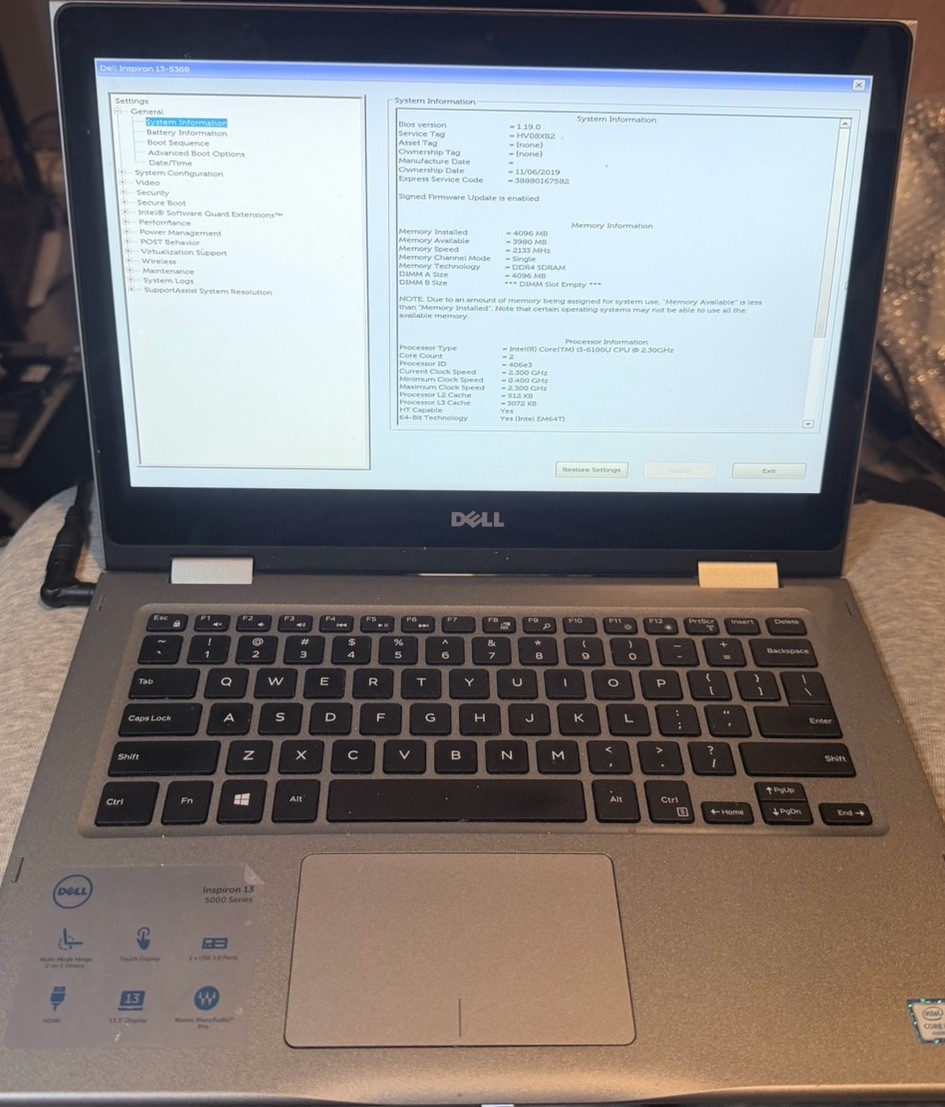 DELL INSPIRON 13 5368 | INTEL CORE I5-6200U 2.30GHZ | 4GB RAM | 1TB HDD | TOUCH