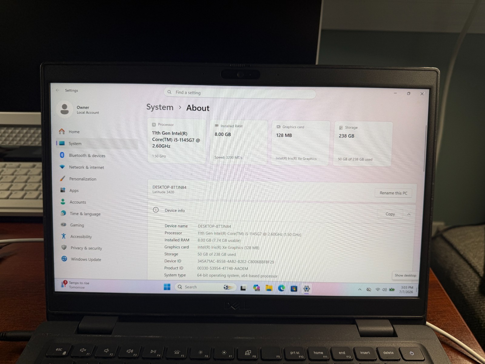 Dell Latitude 3420 Laptop Core i5-1135G7 8GB RAM 256GB SSD Touch FHD Win11 Pro