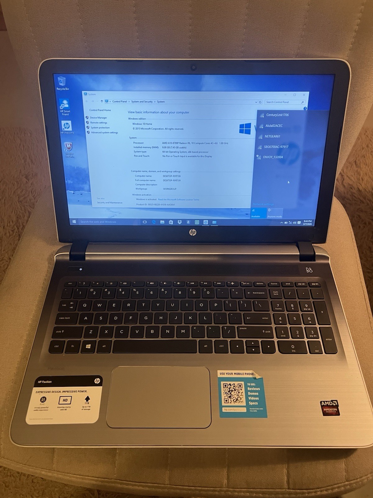 HP Pavilion 15-ab125no Laptop – AMD A10-8700p 15.6″ 1 Terabyte Storage
