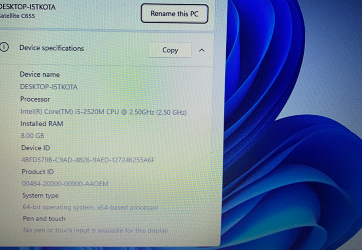 Toshiba Satellite C655 15.6″ WIN 11 ACTIVATED i5-2520M 2.5/3.2 GHZ 8GB 500GB HD