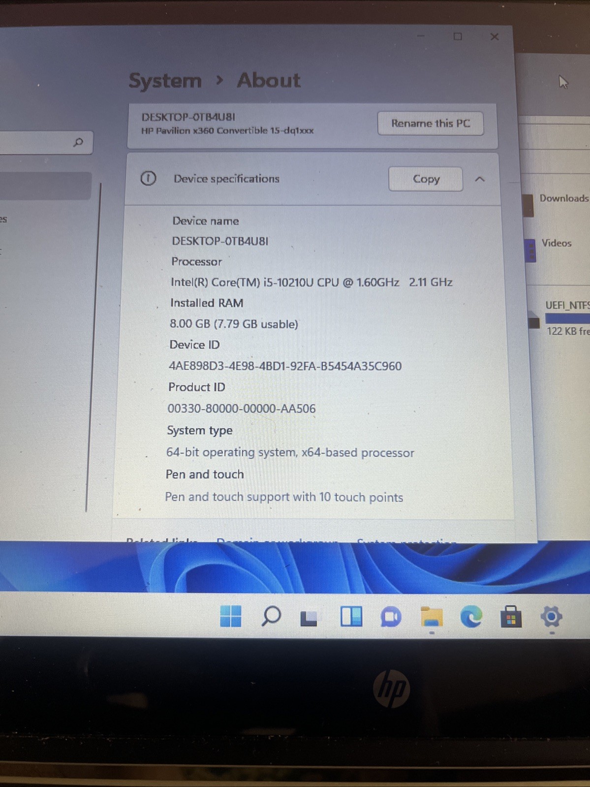 2-in1 HP Pavilion x360 Convertible 15″ i5-10210U 1.6GHz 8GB RAM 256GB SSD Win11