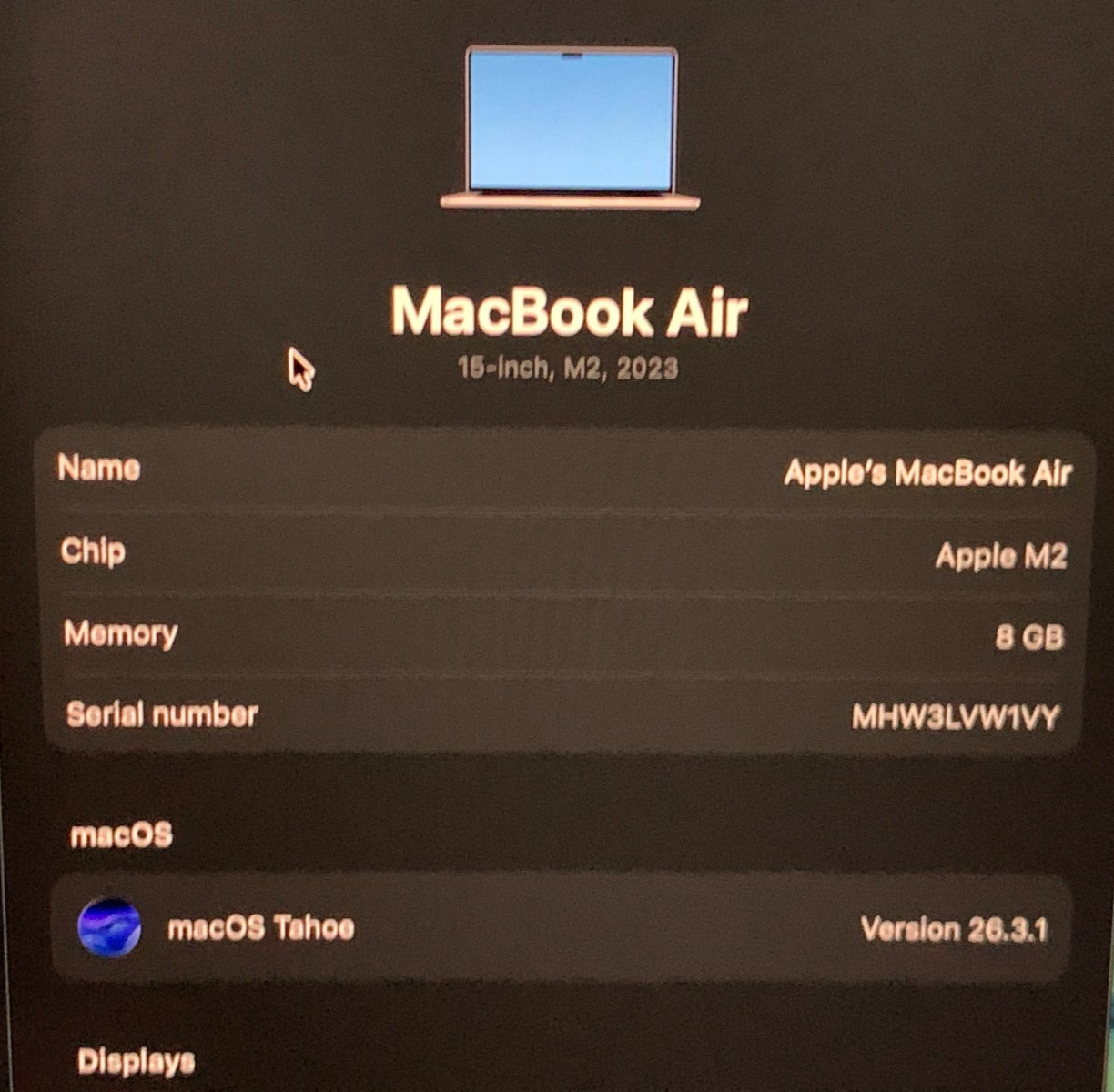 APPLE MACBOOK AIR LAPTOP A2941 15″ M2 CHIP 2023 8GB ram 256GB