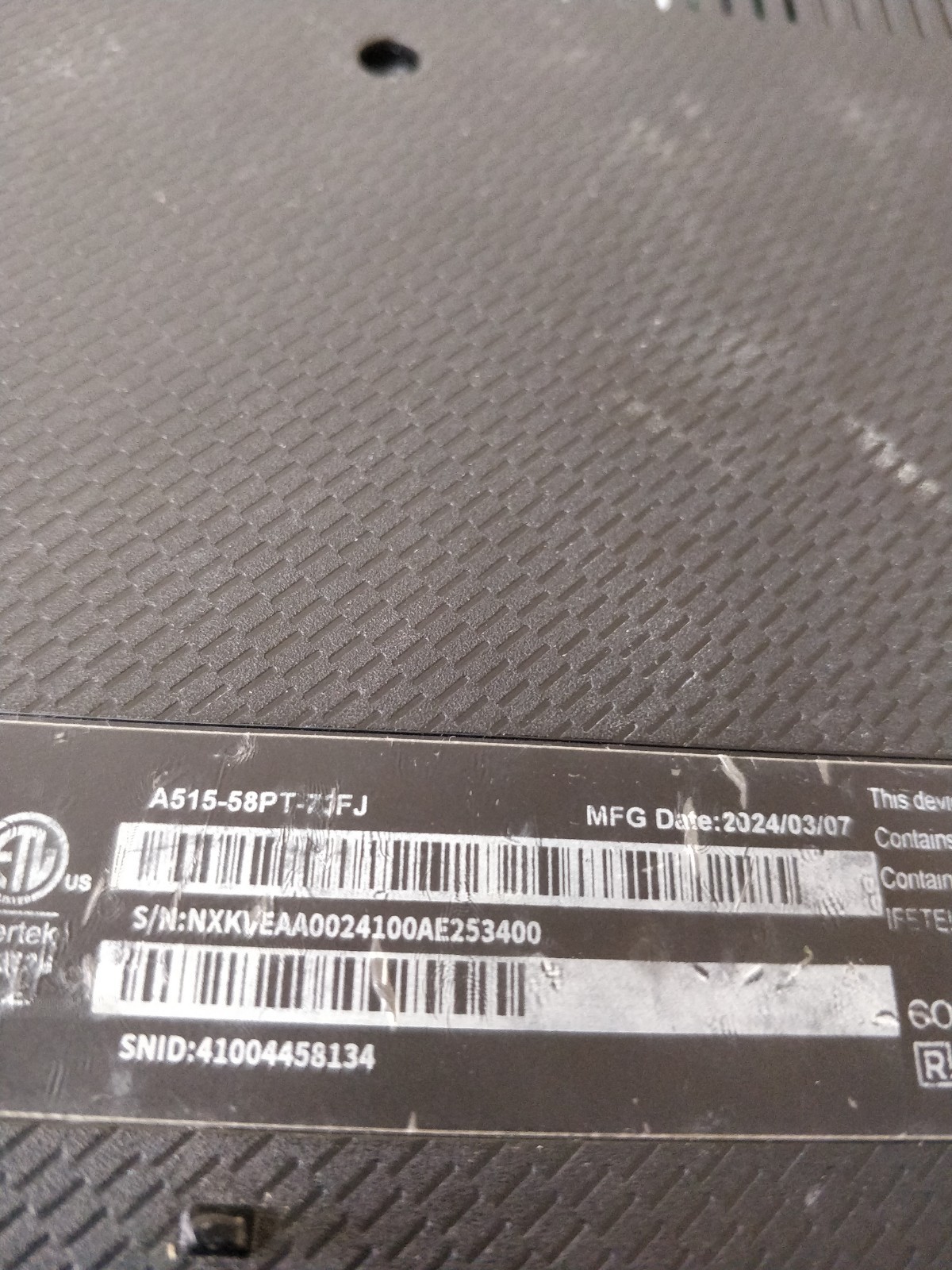 Acer Aspire A515-58PTINTEL CORE I7-13620H@1.60GHz 8GB RAM NO DRIVE PARTS 8818