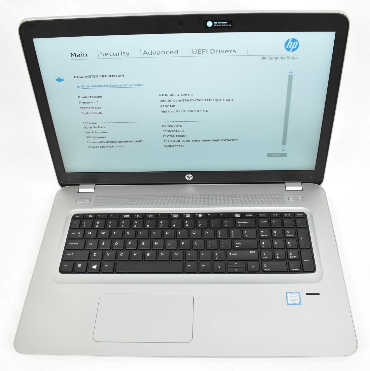 (4) HP ProBook 470 G4 Laptops i7-7500U 2.7GHz 8GB 240GB SSD DVDRW No OS 17.3″