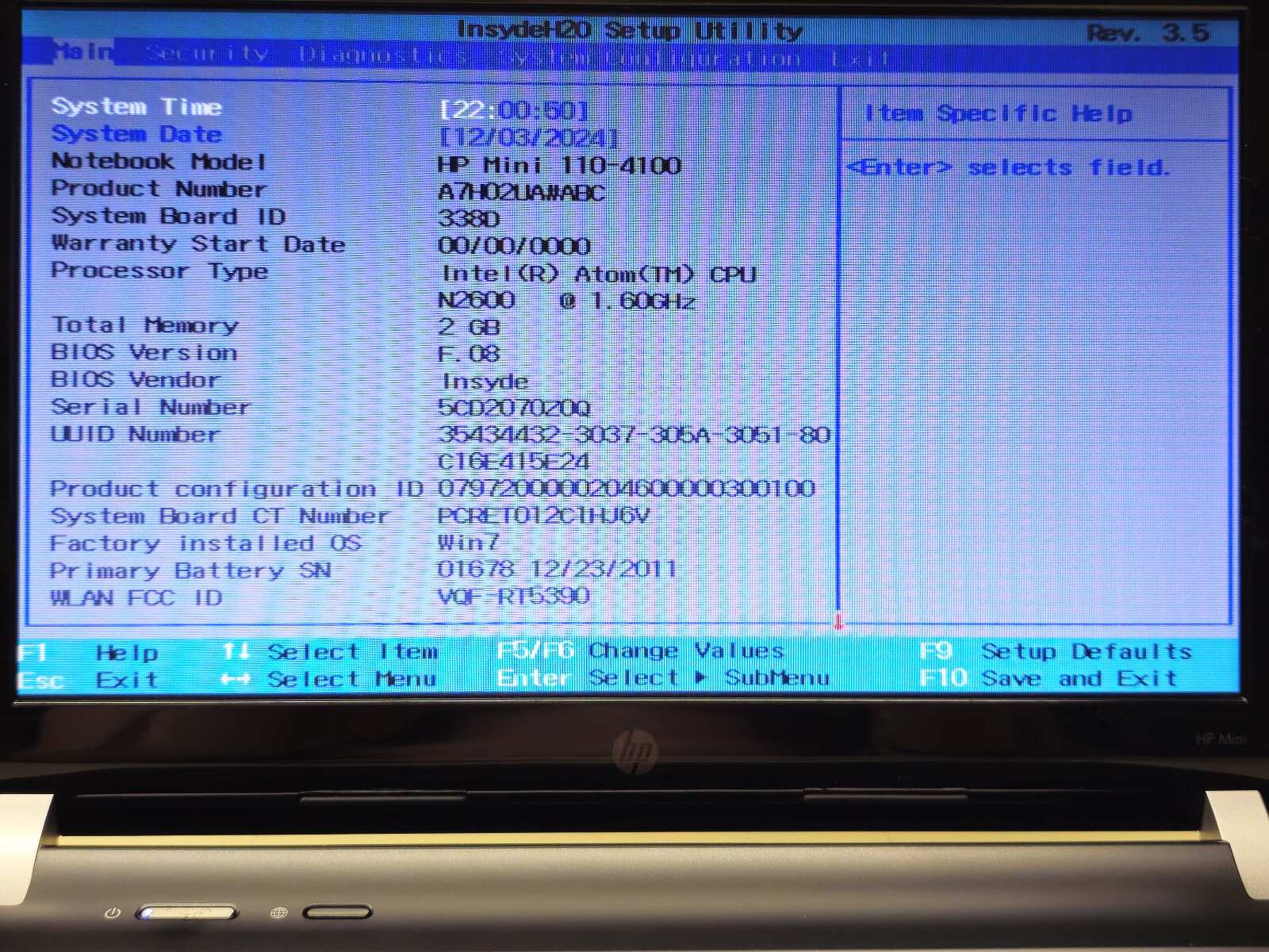 HP Mini 110-4100CA 10.1″ Atom N2600 + 2GB + 120GB SSD Windows 7 Starter TESTED