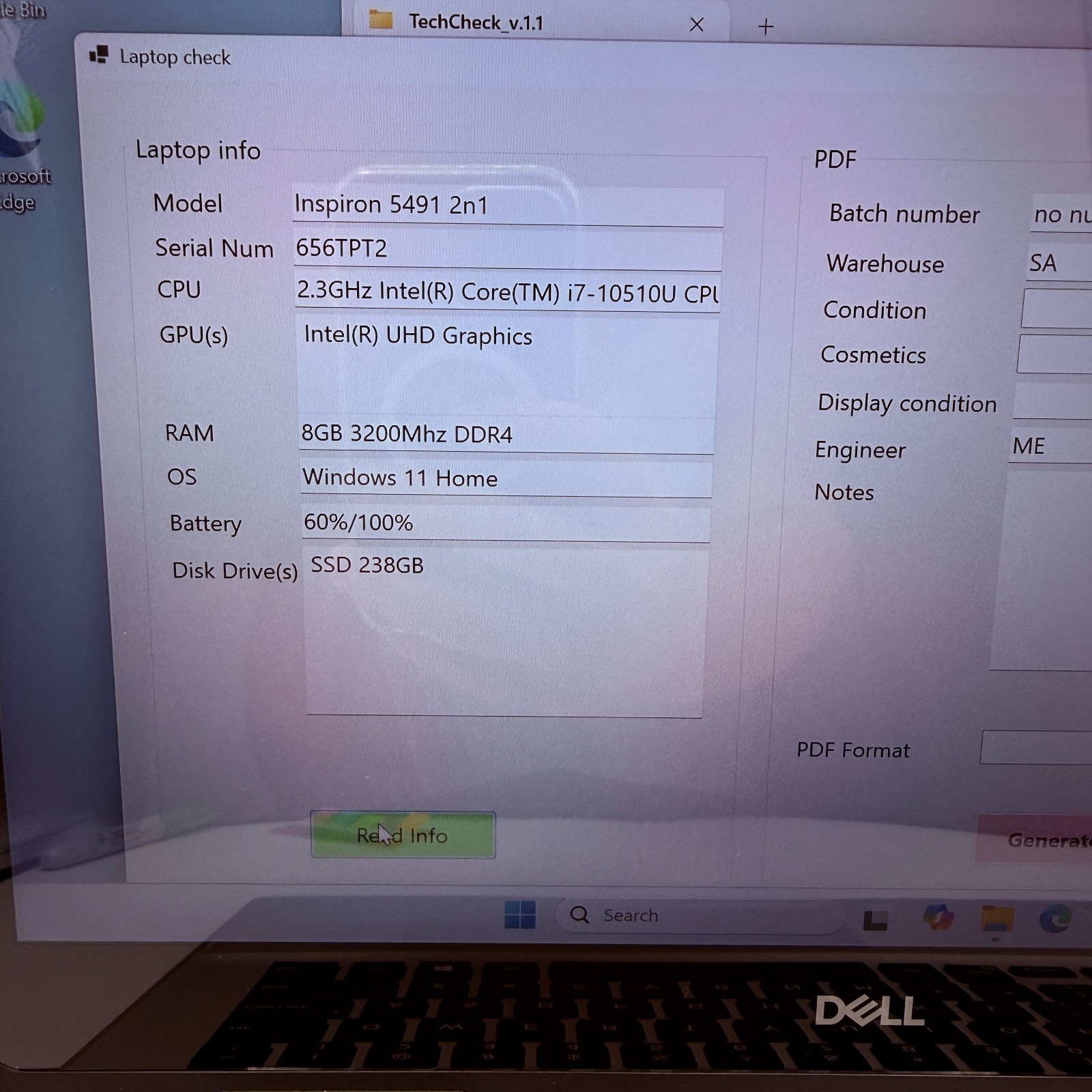 Dell Inspiron 5491 2-in-1 i7-10510U 8GB 256GB SSD Touch Win11 Battery 60% Good