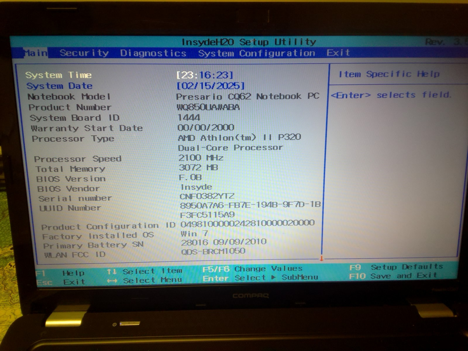 Compaq Presario CQ62-220 AMD Athlon II Dual Core 2.1Ghz 320GBHdd 3GB Ram Win7