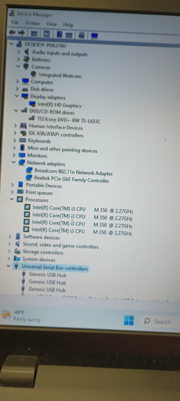 Dell Vostro 3500 (no charger) i3 M350.8GB.128GB SSD.Optical Drive.W11 Home