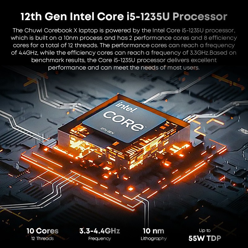 CHUWI CoreBook X 14.1″ i5-1235U Laptop, 16GB DDR4 512GB NVMe SSD, Win 11