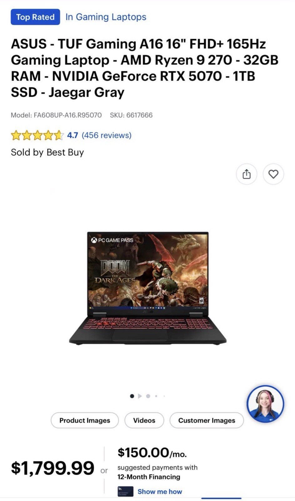 ASUS TUF Gaming A16 16″ 1920×1200 165Hz Ryzen 9 270 32GB 1TB RTX 5070
