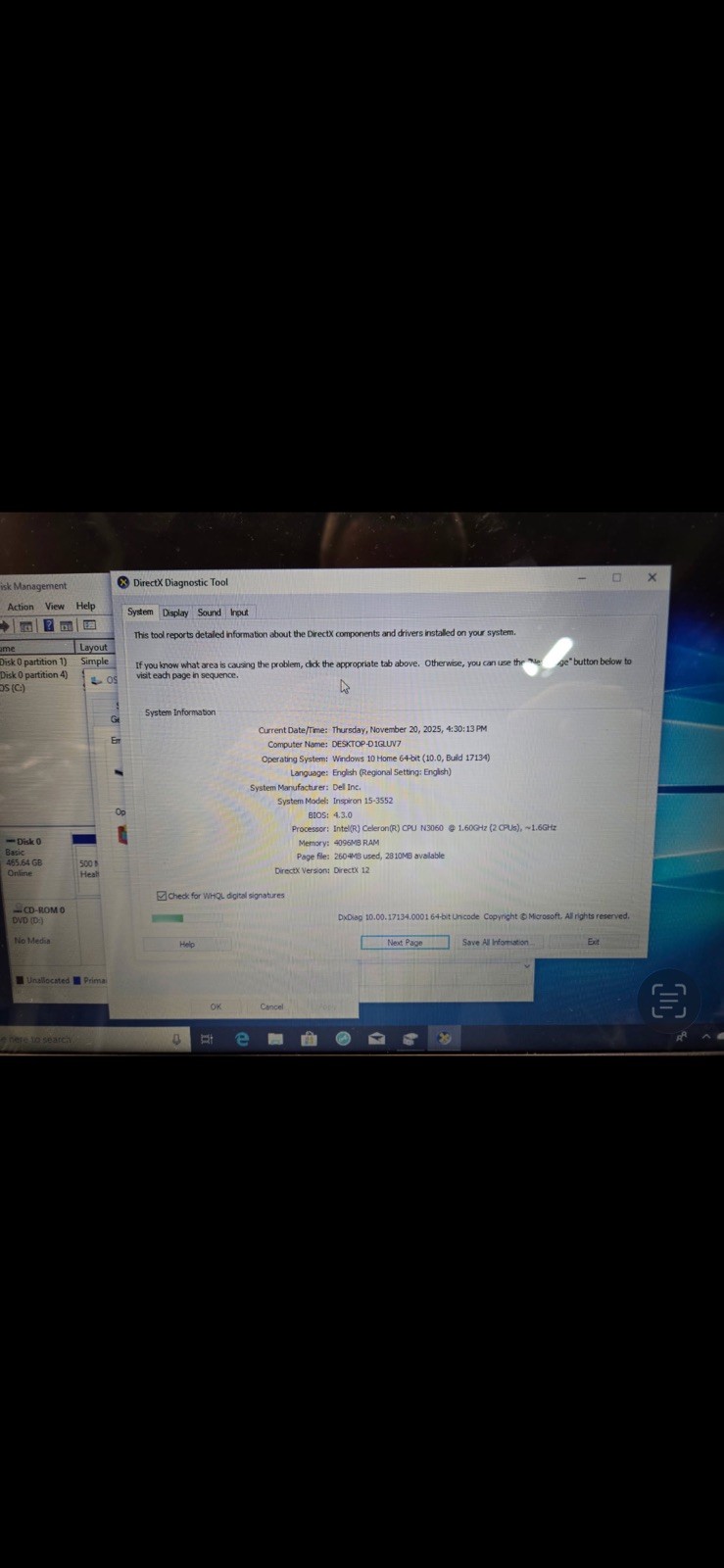 Dell Inspiron 15 3552 15.6″ HD Laptop/Intel 500GB HDD/Win10 – Tested!!