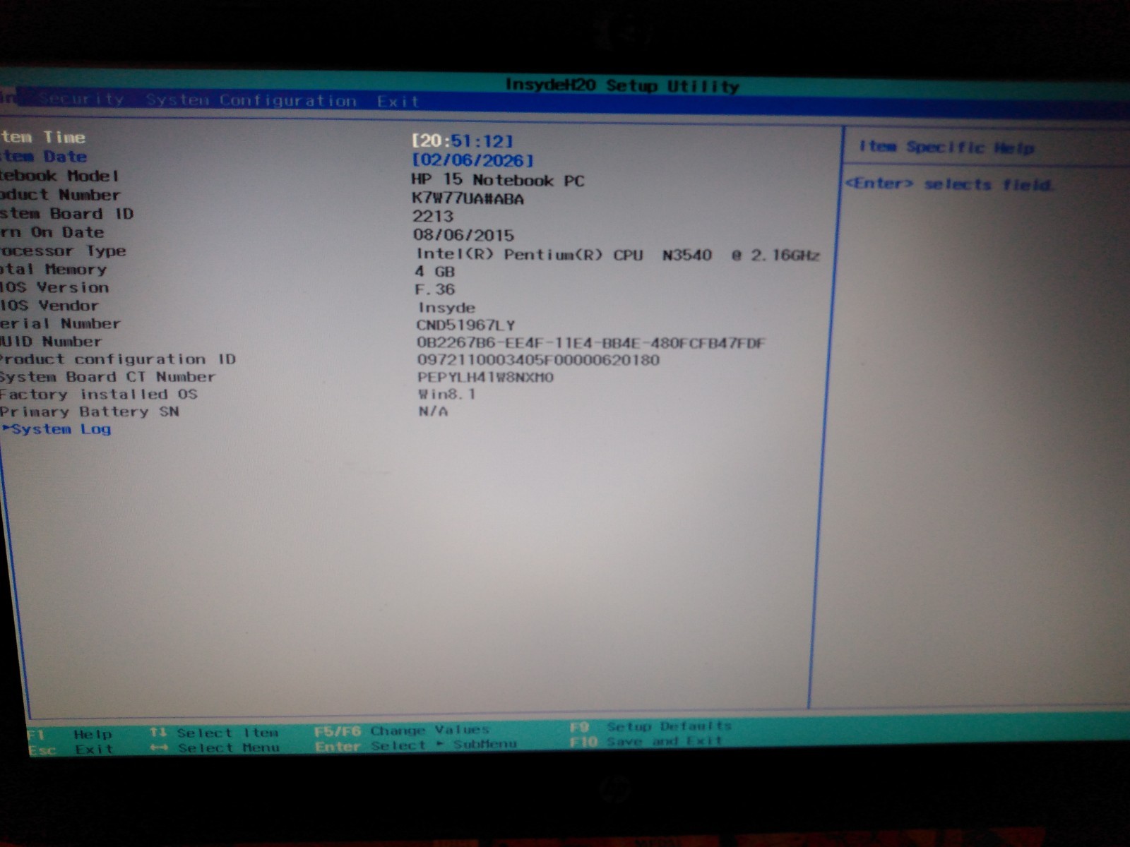 HP 15-r132wm 15.6″ Laptop Pentium N3540 2.16GHz 4GB Ram 500GB HDD Boots to BIOS
