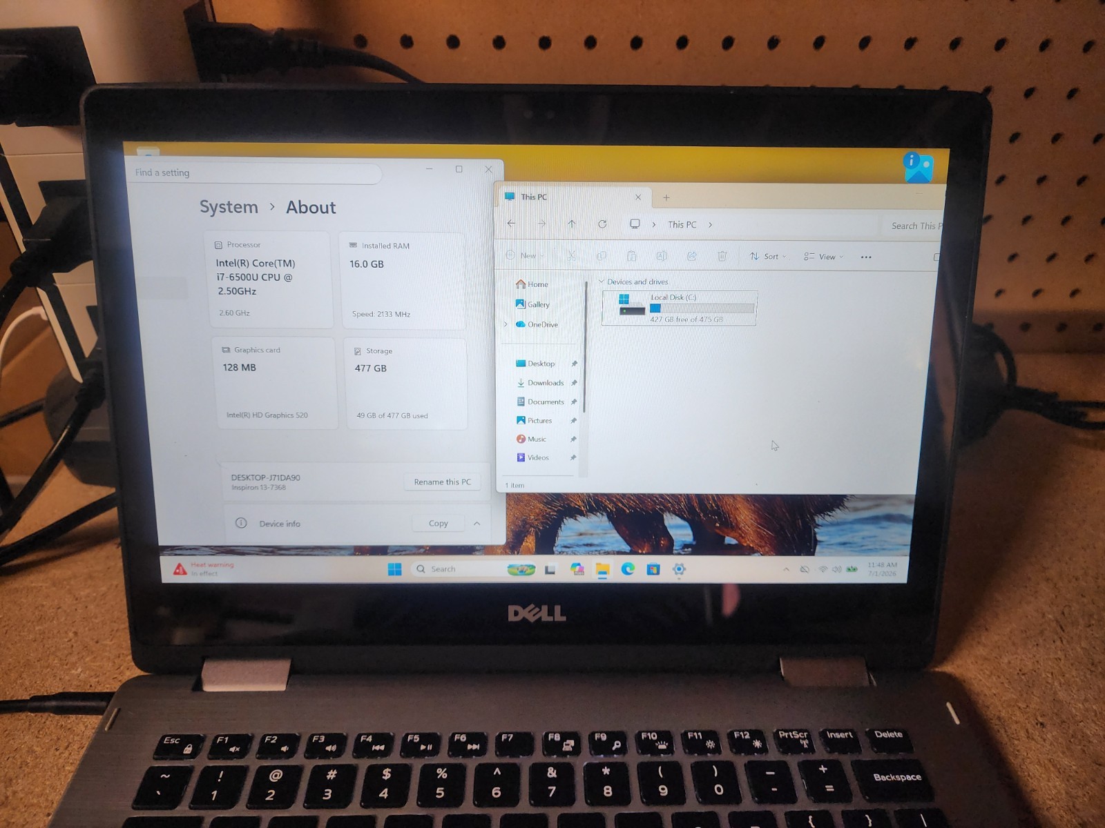Dell Inspiron 13 7368 i7-6500U 2.5GHz 16GB RAM 512GB SSD Win 11 Pro