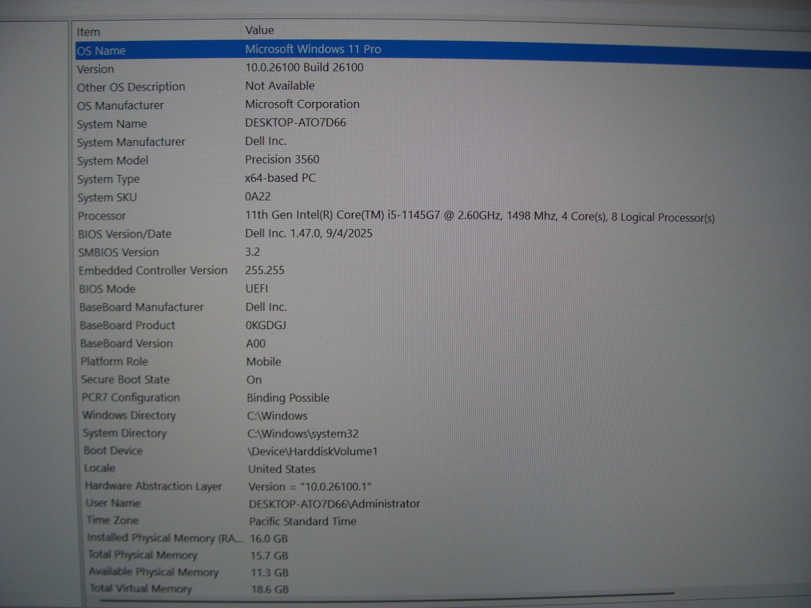Dell Precision 3560 15.6″FHD i5-1145G7 2.6GHz 16GB 512GB Nvidia T500 2GB Win 11P