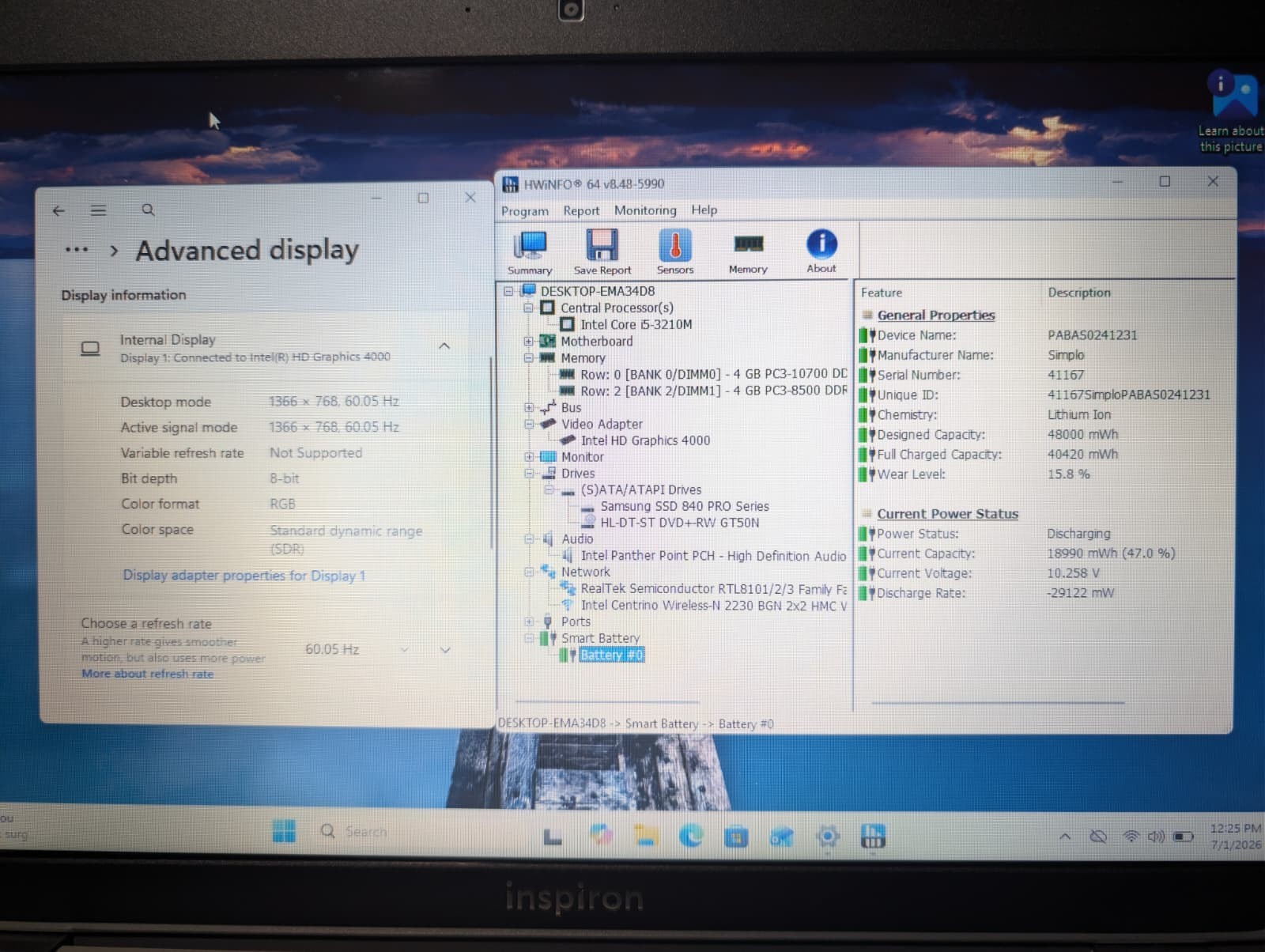 15.6″ Dell Inspiron 5520 | i5 3rd Gen 8GB RAM 128GB SSD | Windows 11 DVD+RW