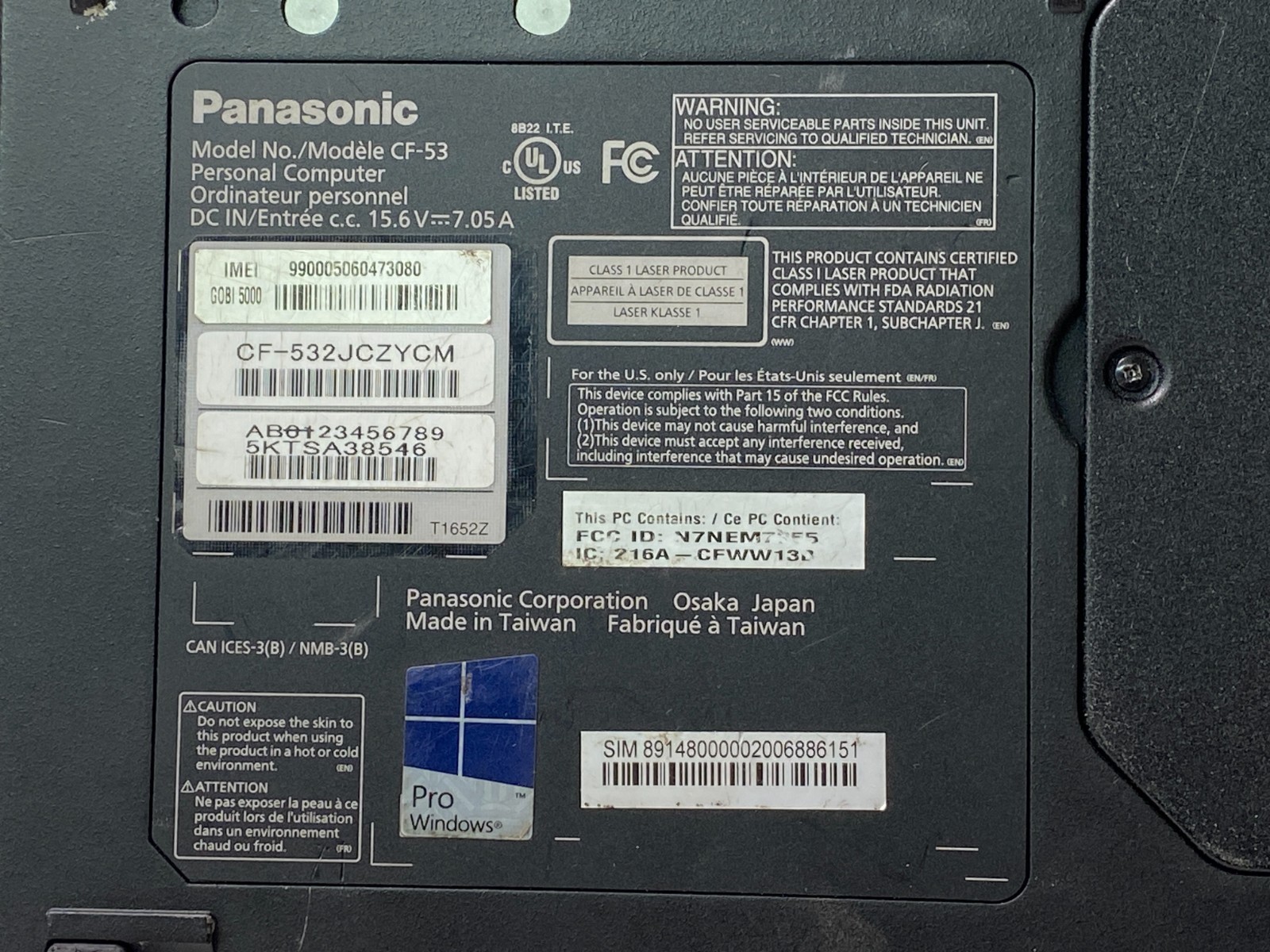 Panasonic Toughbook CF-53 MK4 i5-4310u 16GB DDR3 500GB SSD W11P 100% Battery