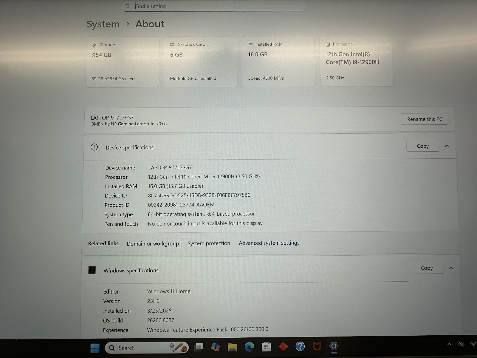 HP Omen 16 Gaming Laptop i9-12900 CPU 1TB SSD 16GB RTX 3060 Windows 11 Home