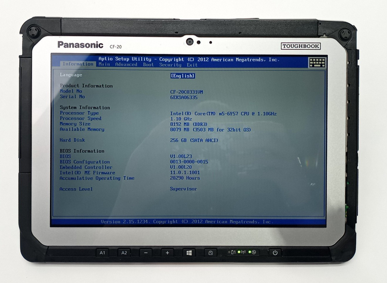 Panasonic ToughBook CF-20 m5-6Y57 VPRO@1.10GHZ 8GB RAM 256GB M.2 WIN 11 WH452*!