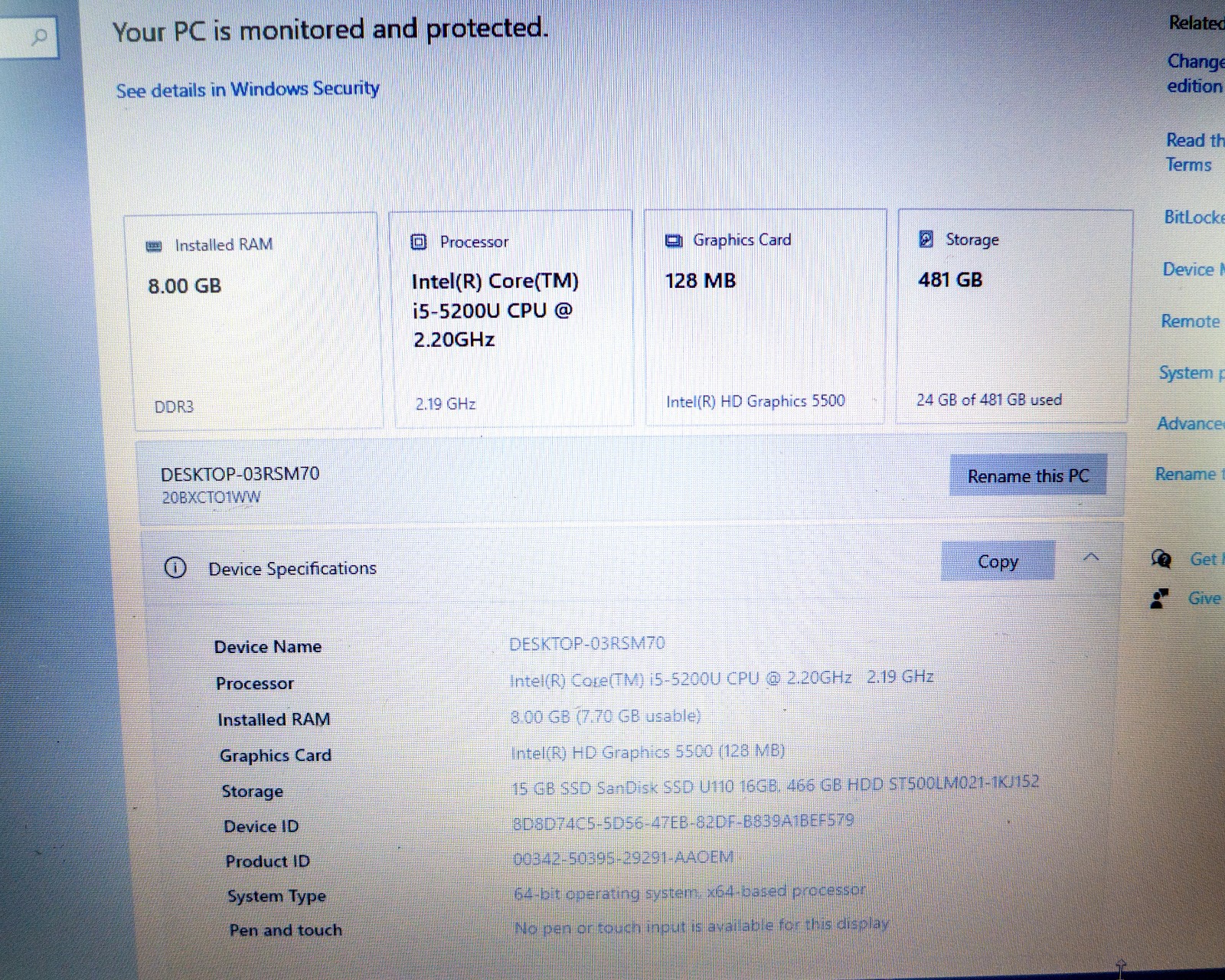 Lenovo ThinkPad T450S Laptop Intel Core i5 5200U 2.2GHz 8GB RAM 500GB HDD W10P