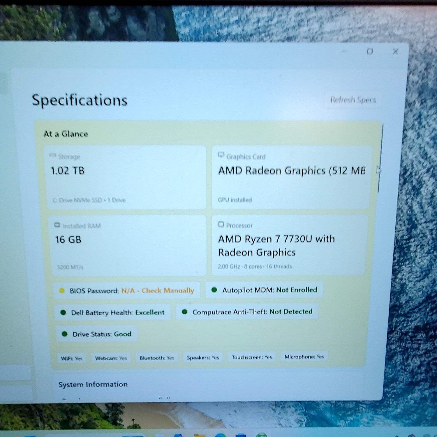 Dell Inspiron 3535 15.6″ Ryzen 7 7730U 2.0GHz 16GB RAM 1TB SSD READ