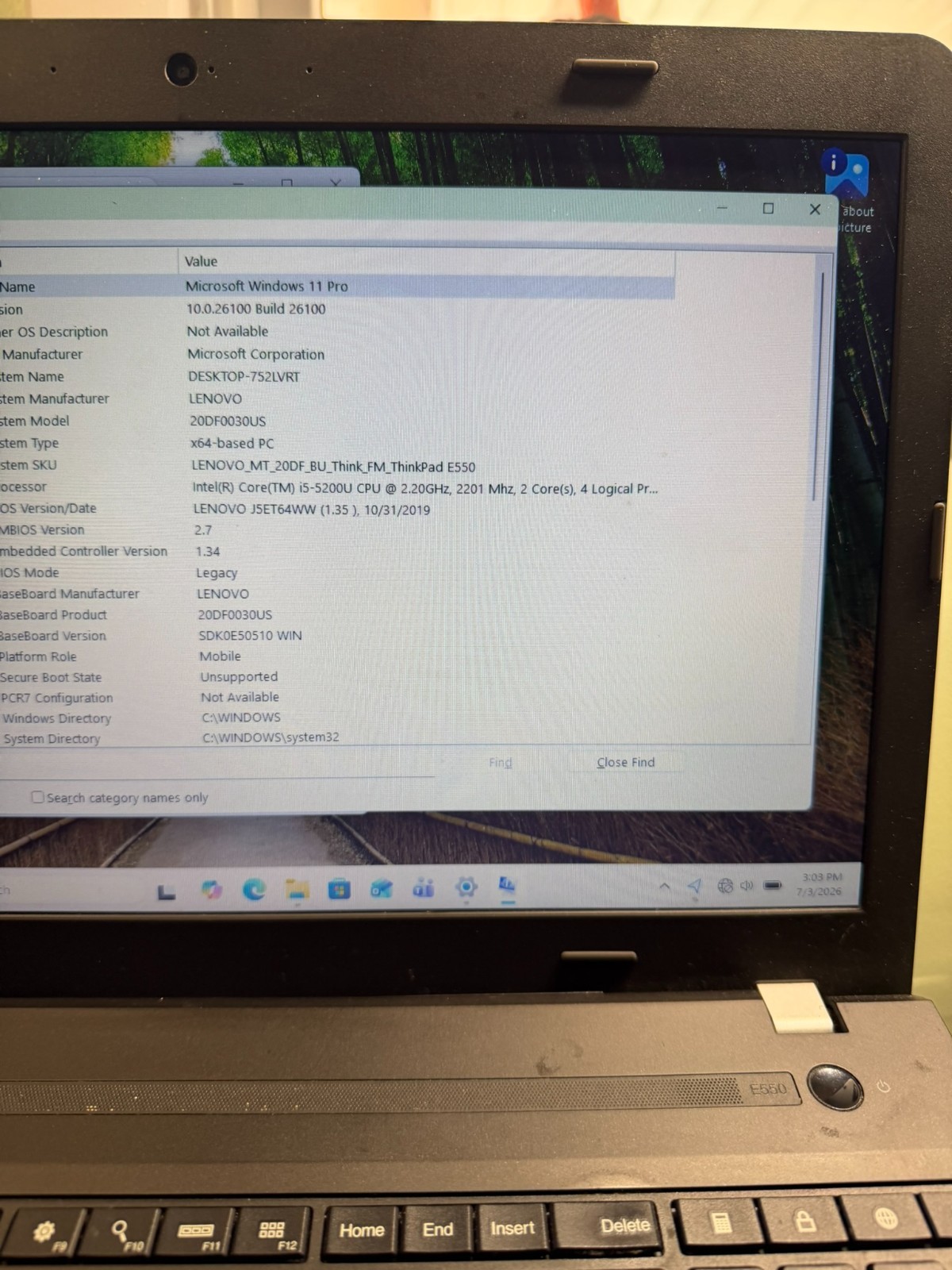 Lenovo ThinkPad E550 (2015) i5-5200U 12GB RAM 233GB SSD Win11Pro Office 2010