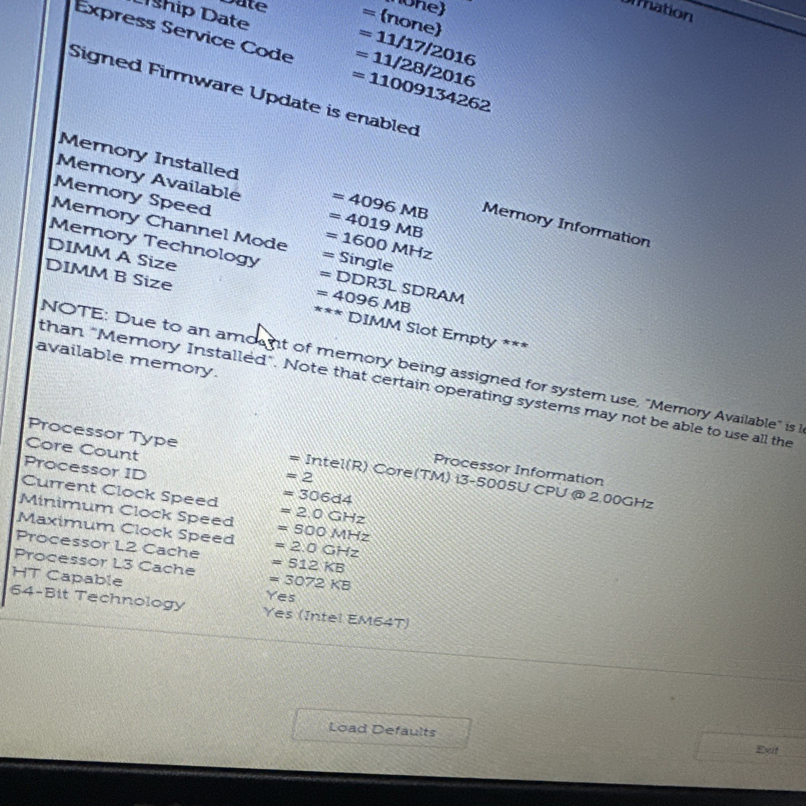 Dell Latitude 3560 15″ Laptop i3-5005u 4gb Ram No Drives Boots Bios