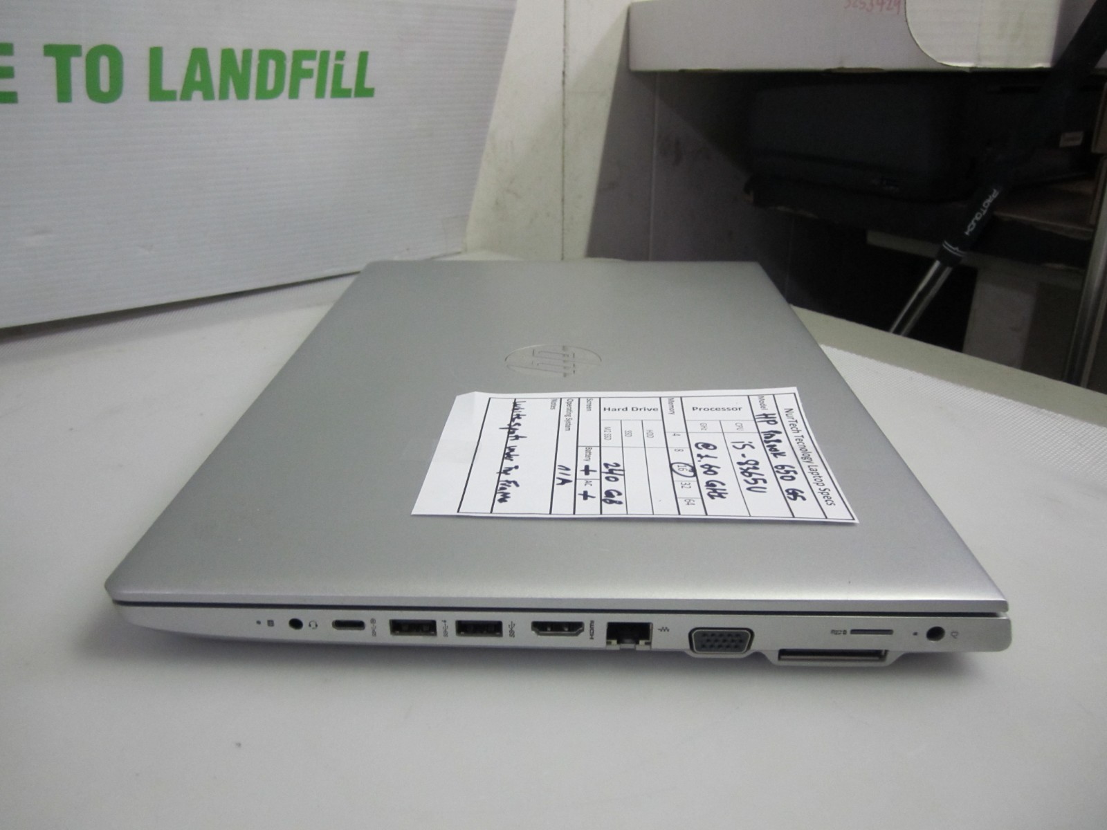 HP ProBook 650 G5 i5-8365U 1.60GHz 16GB 240GB Laptop NO OS + AC READ