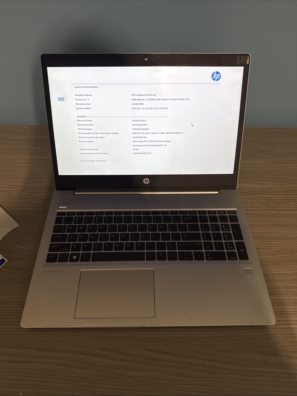 HP ProBook 455R G6 Ryzen 3 3200U 16GB RAM NO HDD NO SSD LAPTOP