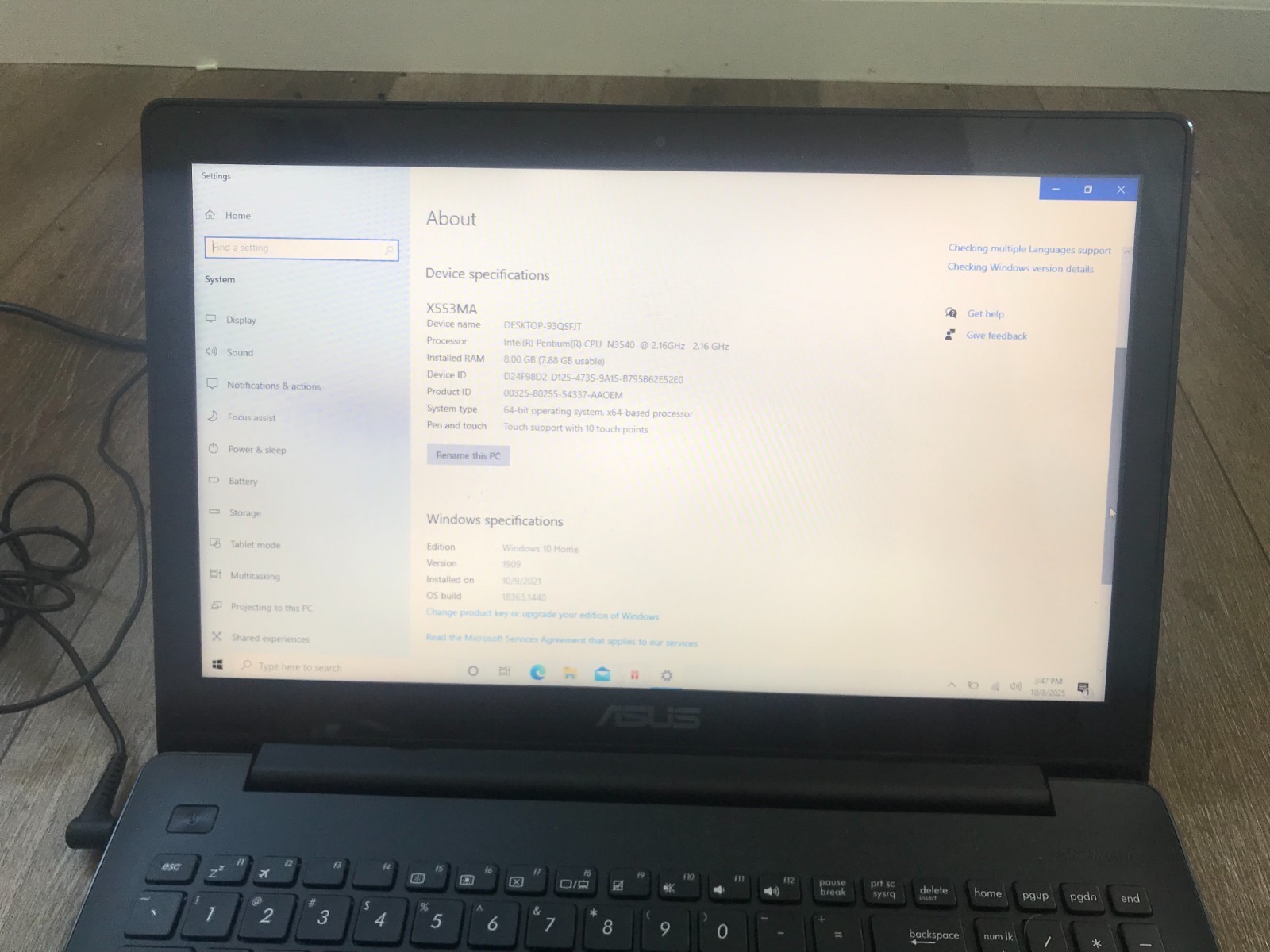 ASUS X553M 15.6″ TouchScreenI ntel Pentium N3540 2.16GHz 8GB RAM 1TB HDD Win 10