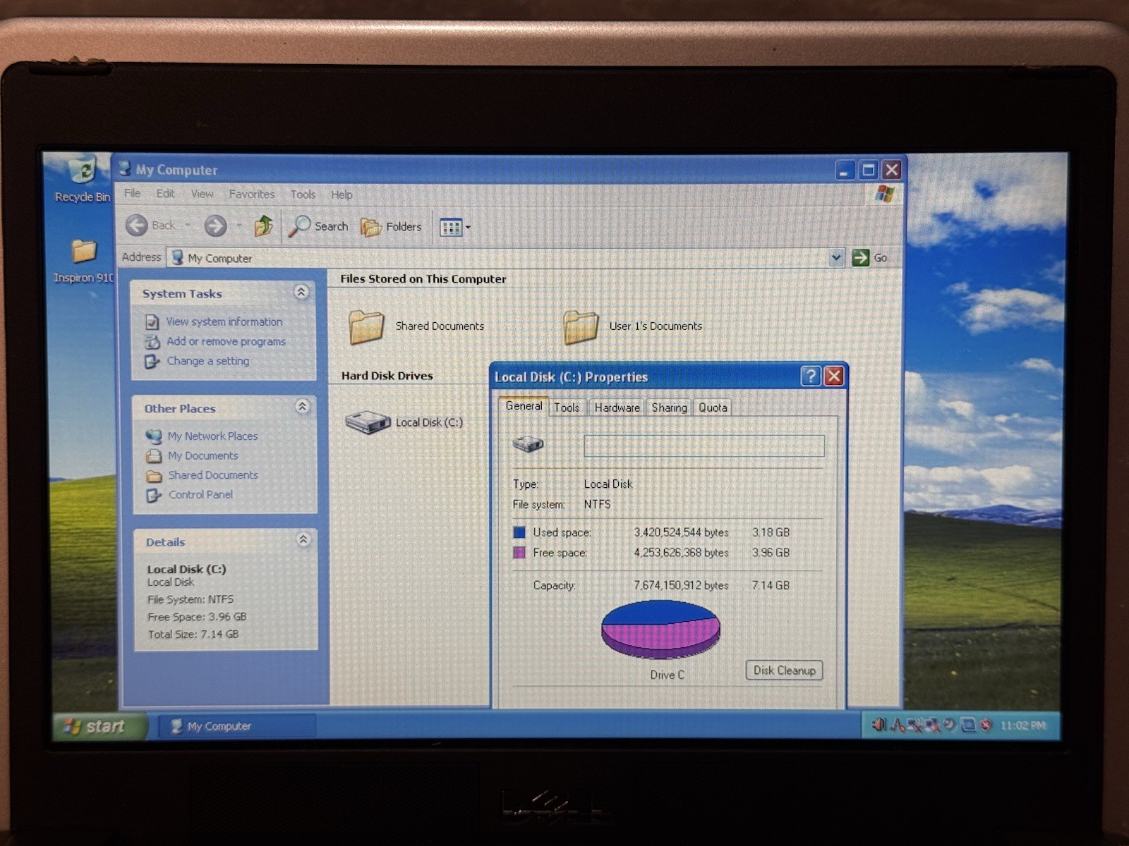 Dell Inspiron Mini 910 Intel Atom N270 1600MHz 1gb RAM 8gb SSD Windows XP
