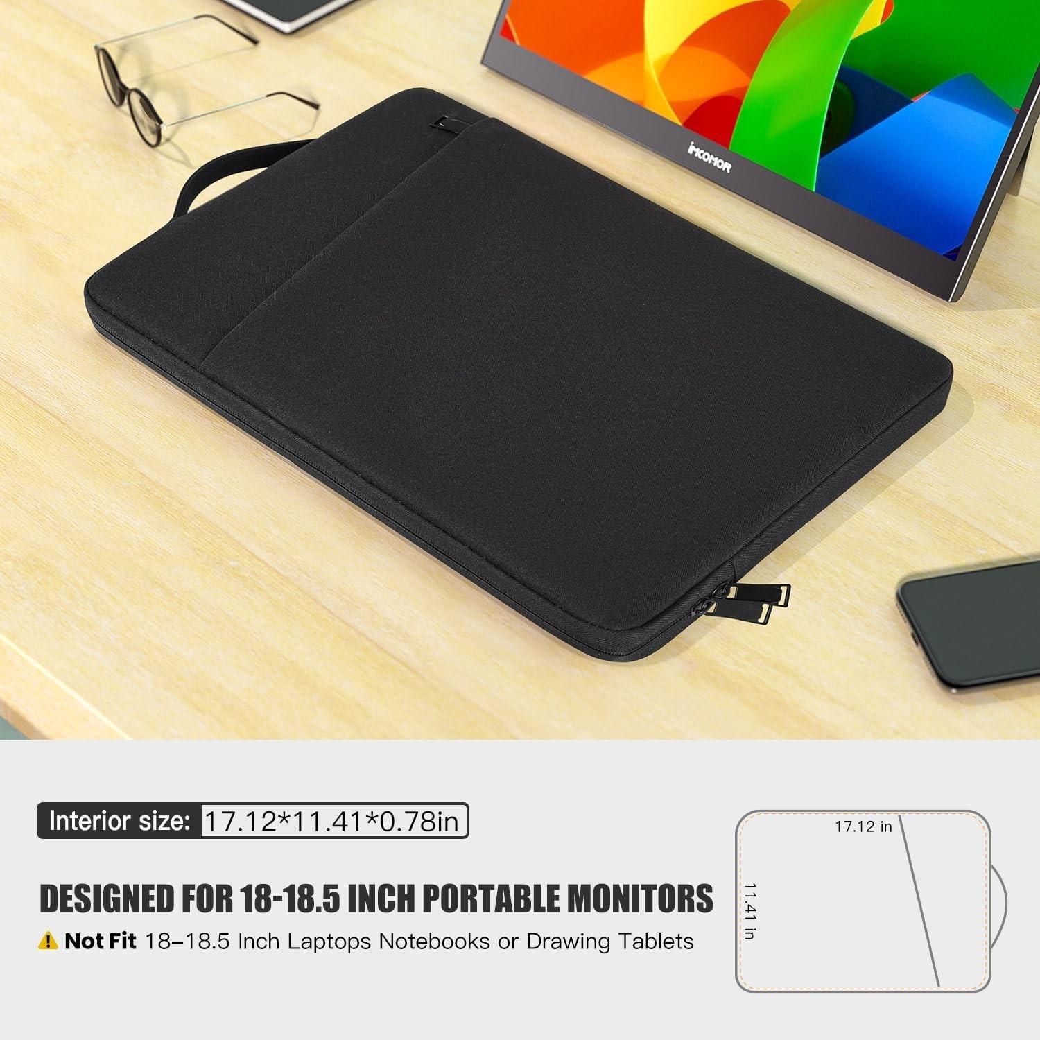 Portable Monitor Case 18.5 Inch Protective Carrying Sleeve for InnoView VisionOw