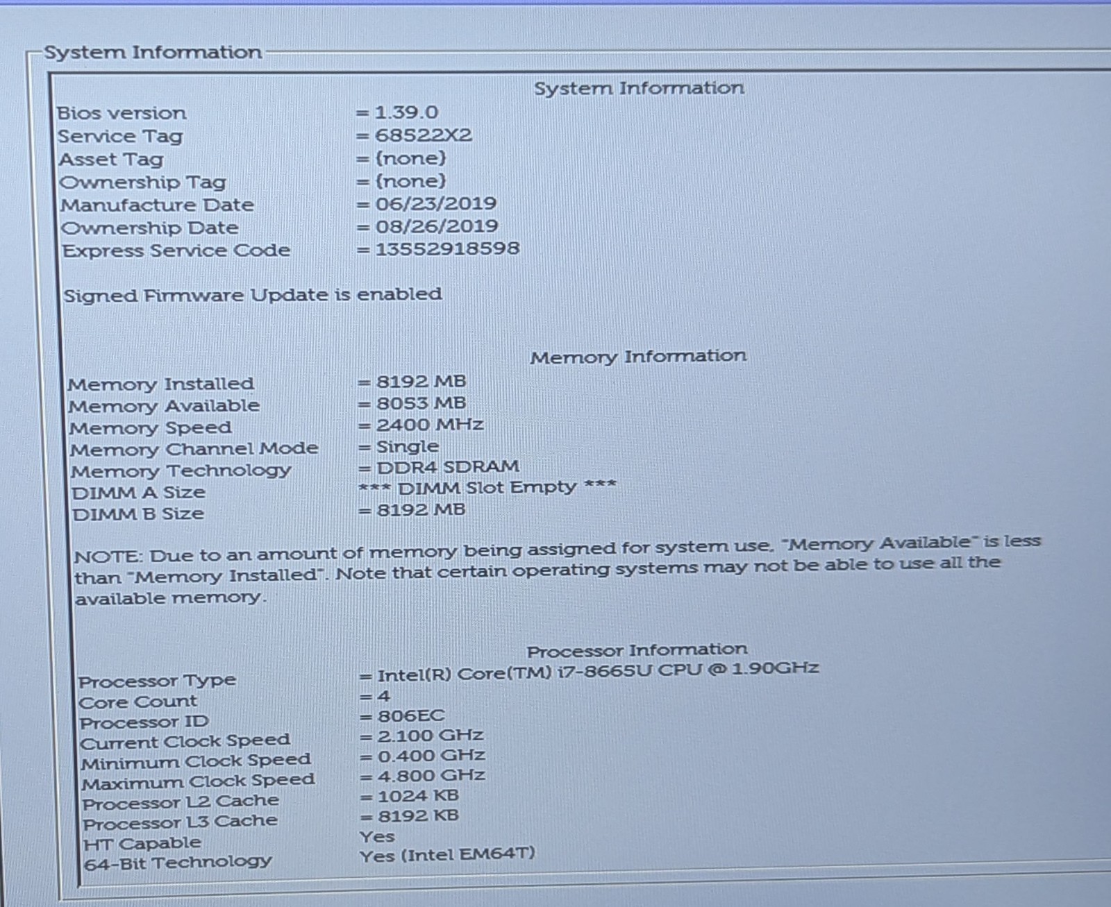 Incomplete Dell Latitude 7400 14″ Laptop Intel i7-8665U 1.90GHz 8GB RAM – *READ*